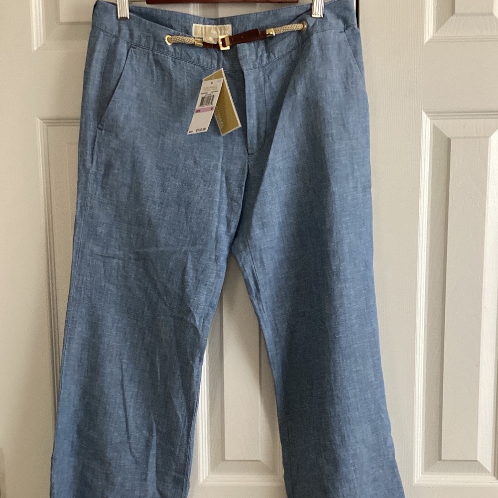 Michael Kors Chambray Linen & Cotton Indigo Pants